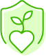 A shield with a heart and sapling icon in green